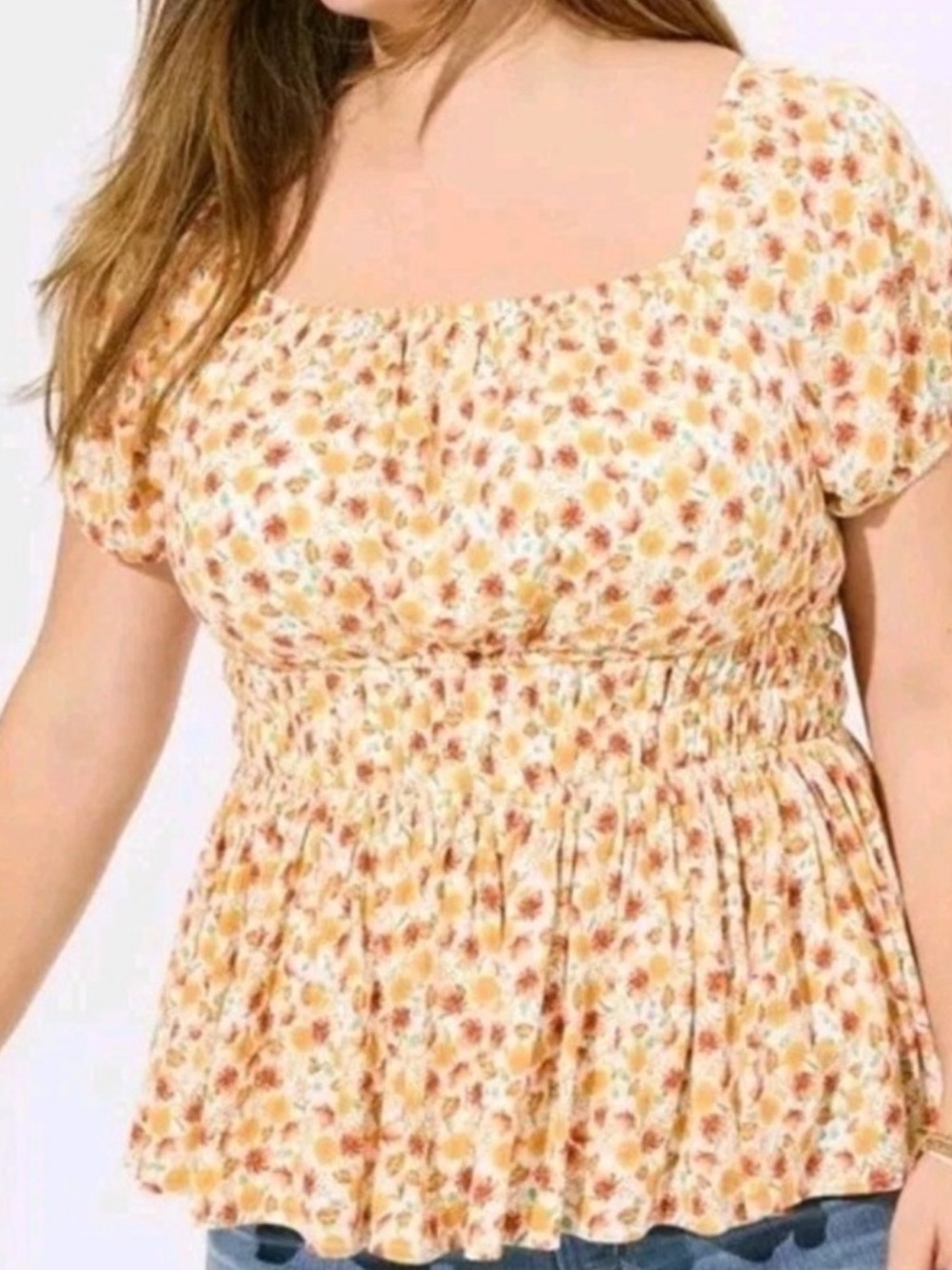 Torrid Floral Smocked Crinkle Gauze Criss Cross Back Peplum Top 1X 14/16 NWOT